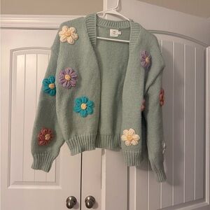 Floral Embroidered Women Sweater - Mint Green
